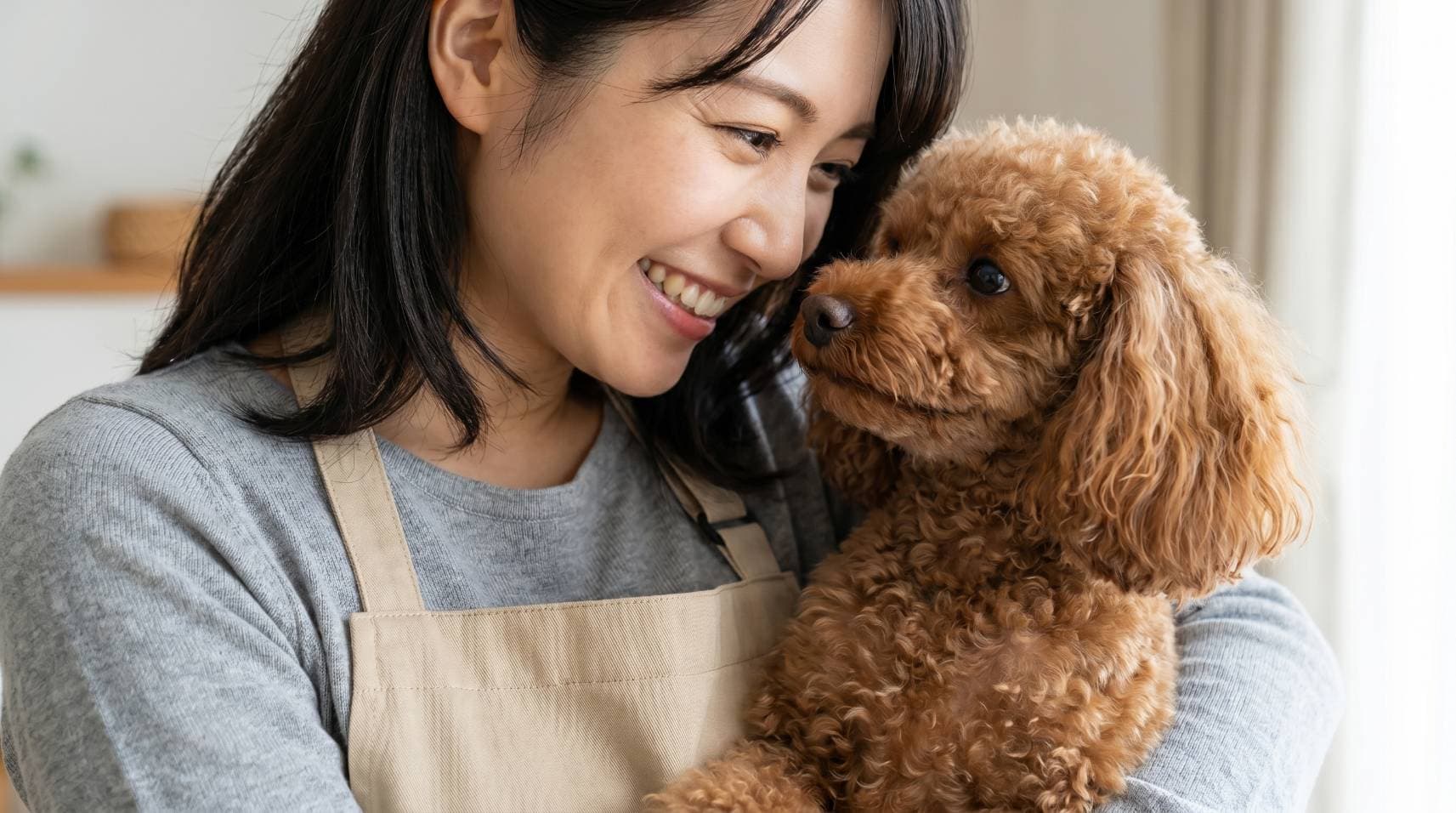 人と犬が寄り添う様子